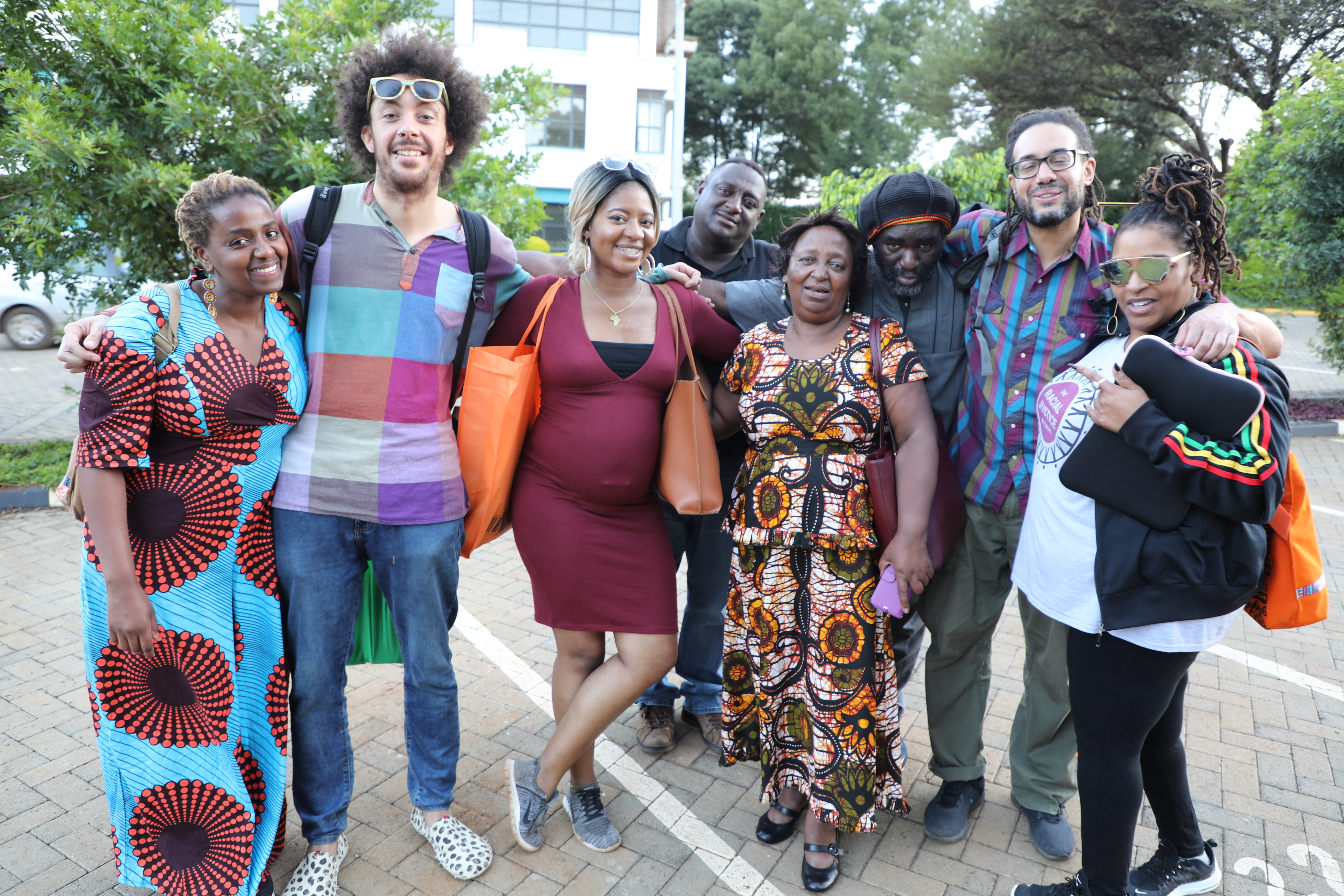 Group in colourful African-print clothing in Kenya