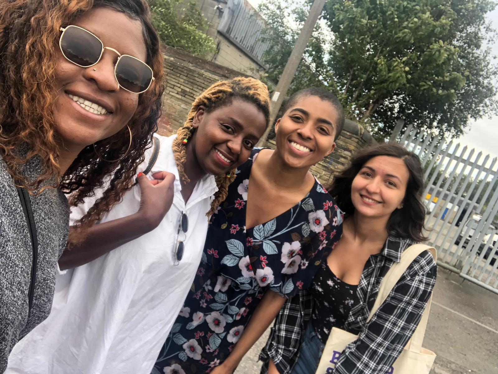 Outdoor selfie of young women